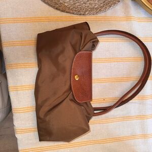 Longchamp olive green Nylon Tote with Brown Leather Trim